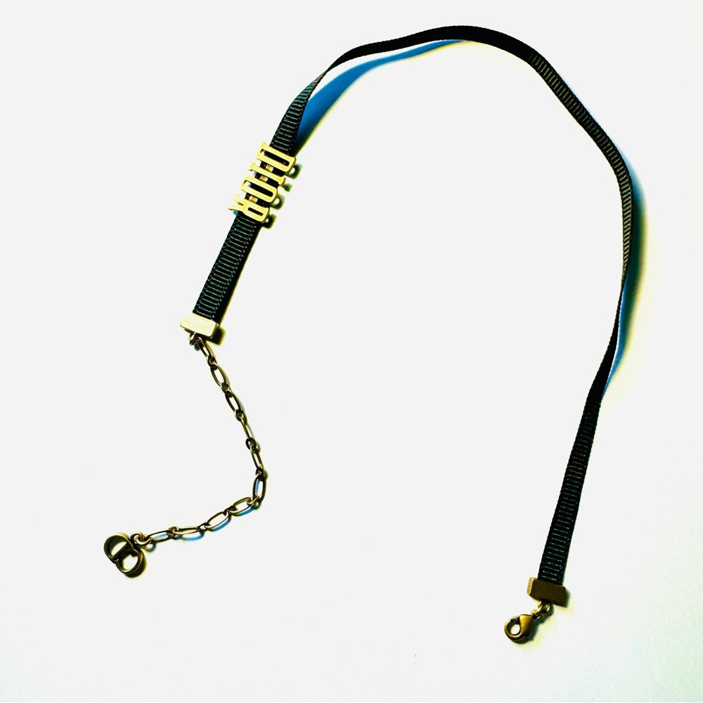 CHRISTIAN DIOR Grosgrain Ribbon Dior Logo Choker Necklace in Black